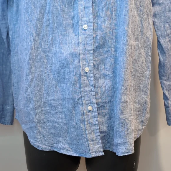 Gap 100% Linen Blue Button-Up Shirt Boyfriend Shirt - Picture 3 of 8